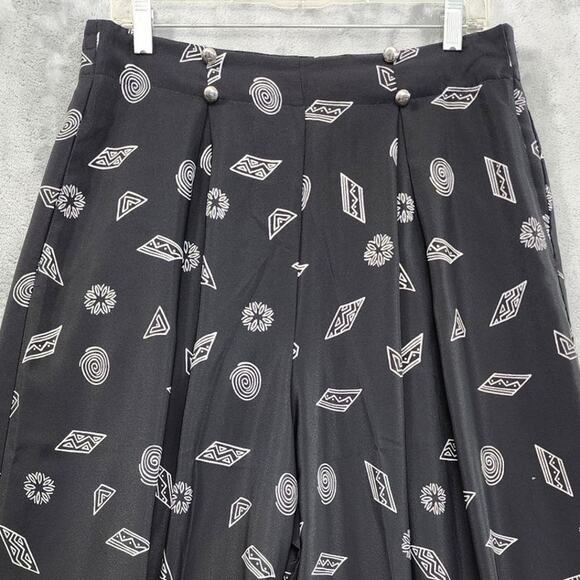 Vintage Leslie Fay Pants Womens 14 Black White Geometric Crop Wide Leg Culottes - Picture 3 of 12